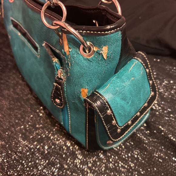 2000s Y2K Blue cross crocodile silver leather bag - Picture 5 of 5